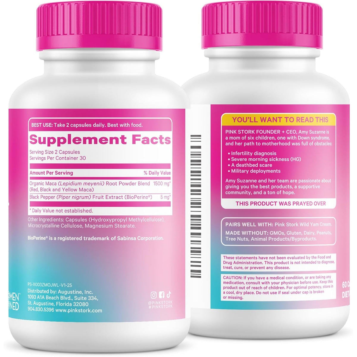 Pink Stork Maca Root Capsules for Women – Organic Maca with Bioperine® for Hormonal Balance, Energy + Wellness – Supports Perimenopause, Menstrual Health, and Vitality
