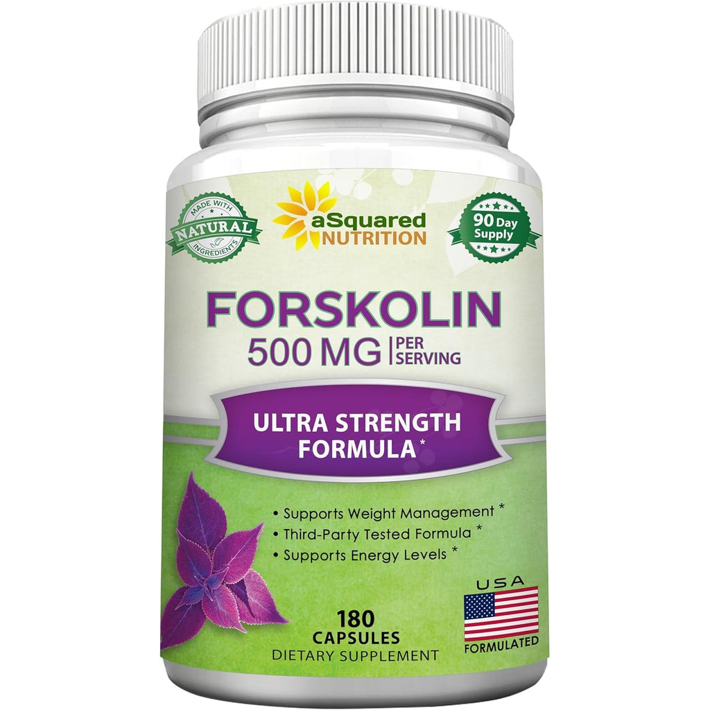 Asquared Nutrition Forskolin 500Mg per Serving Max Strength-180 Capsules, Supplement for Pure Weight Loss Fuel, Coleus Forskohlii Root - Forskolin Diet Pills, Belly Buster Fat Burner 2X Slim Trim Lose