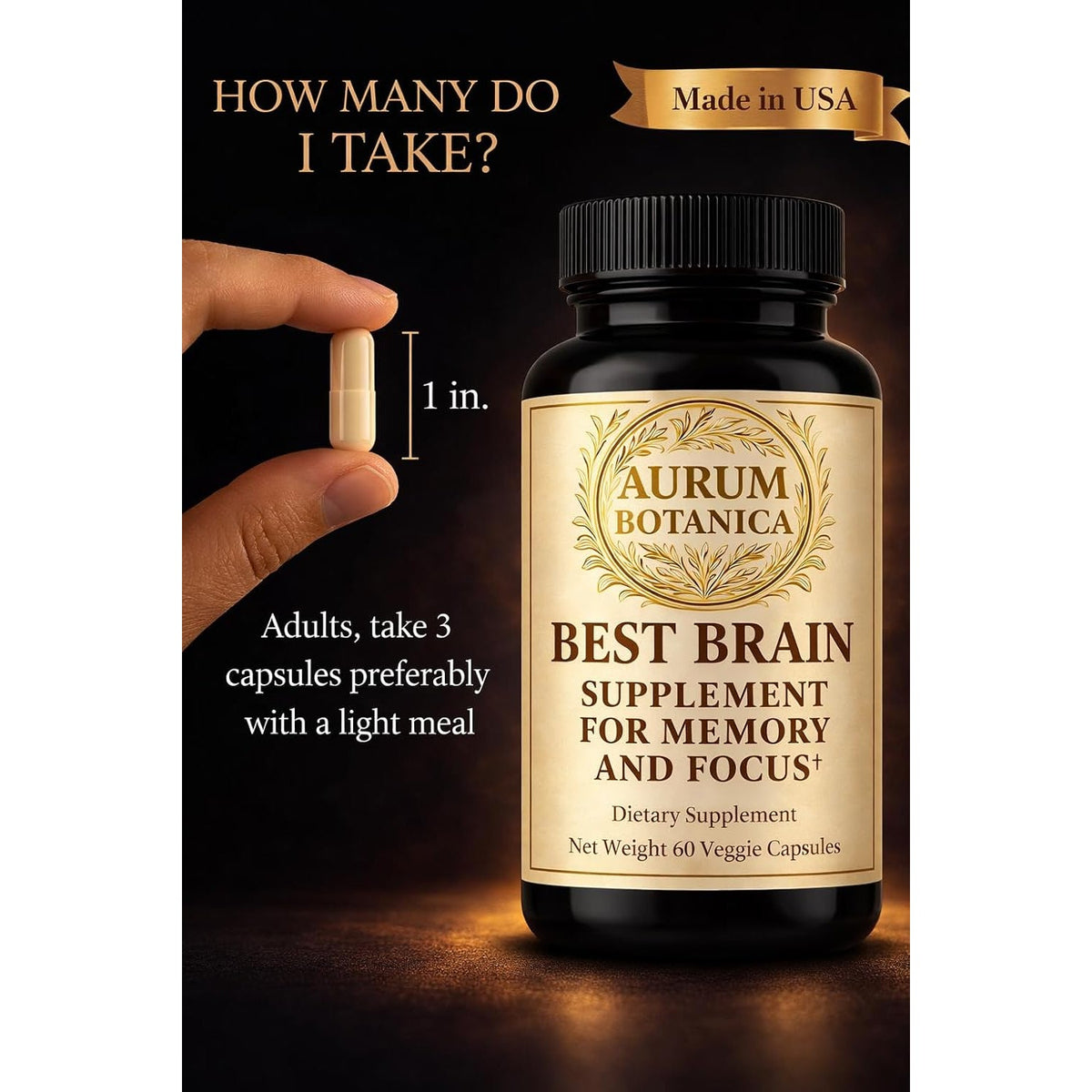 Best Brain Supplement for Memory and Focus - L-Theanine, Lion'S Main, Vitamin B6, B12, D3, Folate, L-Tyrosine, Bacopa Monnieri, Alpha GPC, Theacrine, 30Mg of Natural Caffeine (60 Count)