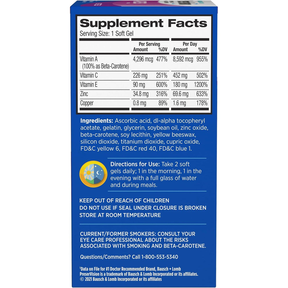 Preservision AREDS Eye Vitamins, #1 Eye Doctor Recommended Brand, Multivitamin with Copper, Vitamin A, C & E, Zinc Supplements, 120 Softgels