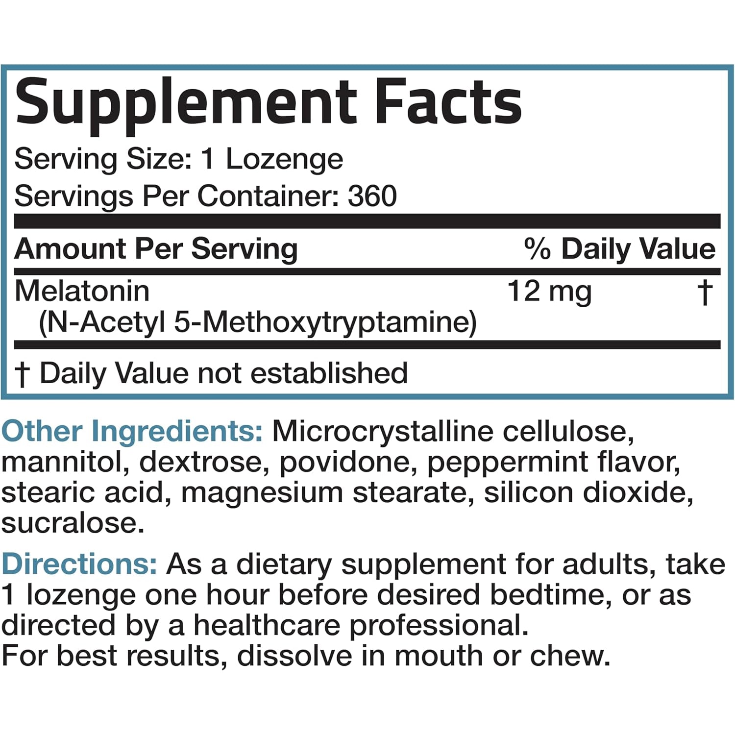 Bronson Melatonin 12Mg Fast Dissolve Nighttime Sleep Aid Support & Relaxation Support, 360 Peppermint Vegetarian Lozenges
