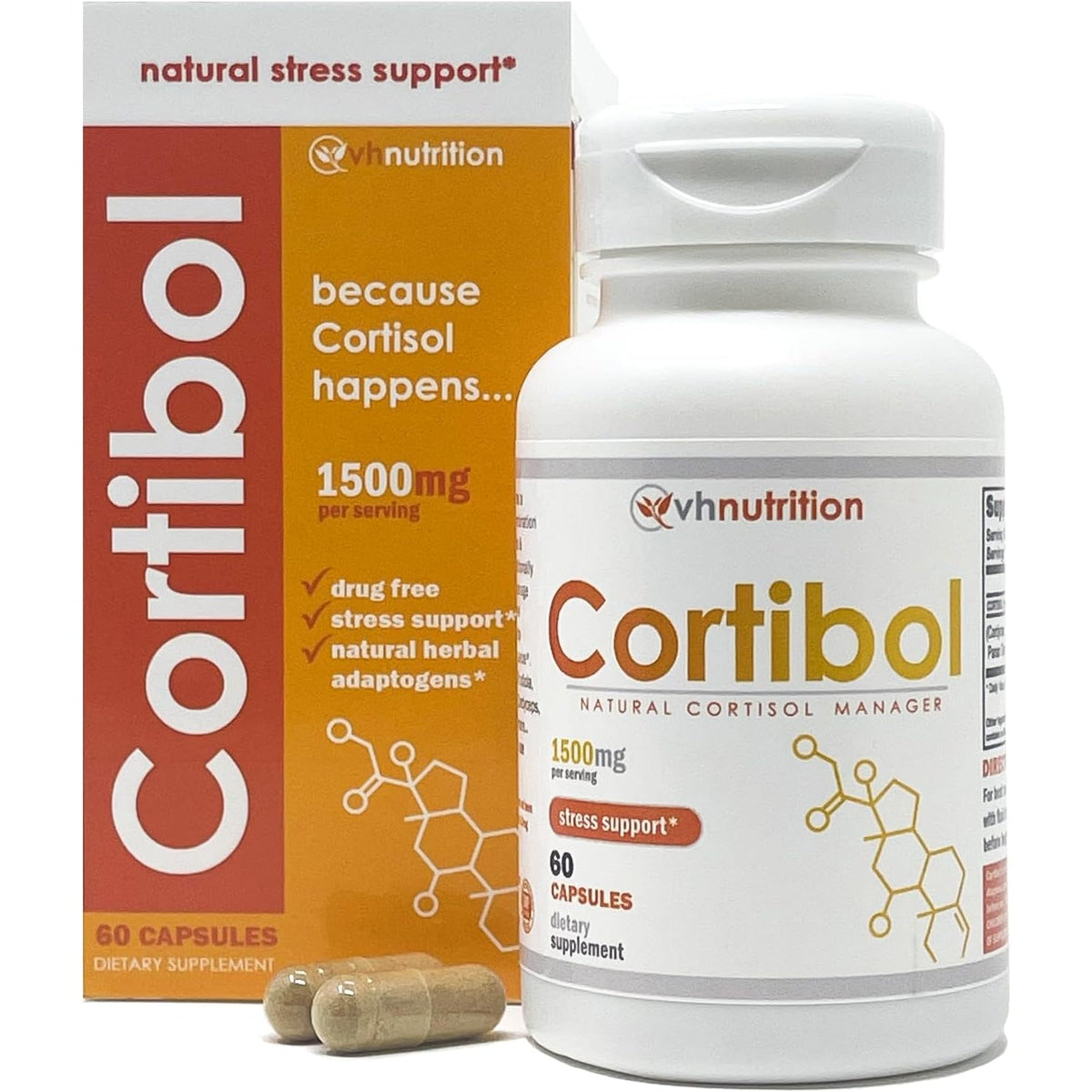 VH Nutrition CORTIBOL | Cortisol Manager* Supplement | Maximum Strength Adrenal Support* for Men and Women | Rhodiola, Cordyceps, and Eleuthero | 60 Capsules