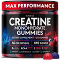 Creatine Monohydrate Gummies Complex 5000 MG for Men & Women, Preworkout Gummy with BCAA, L-Carnitine, Taurine & Vitamin B12 for Muscle Growth, Strength & Energy Support , Flavored and Chewable