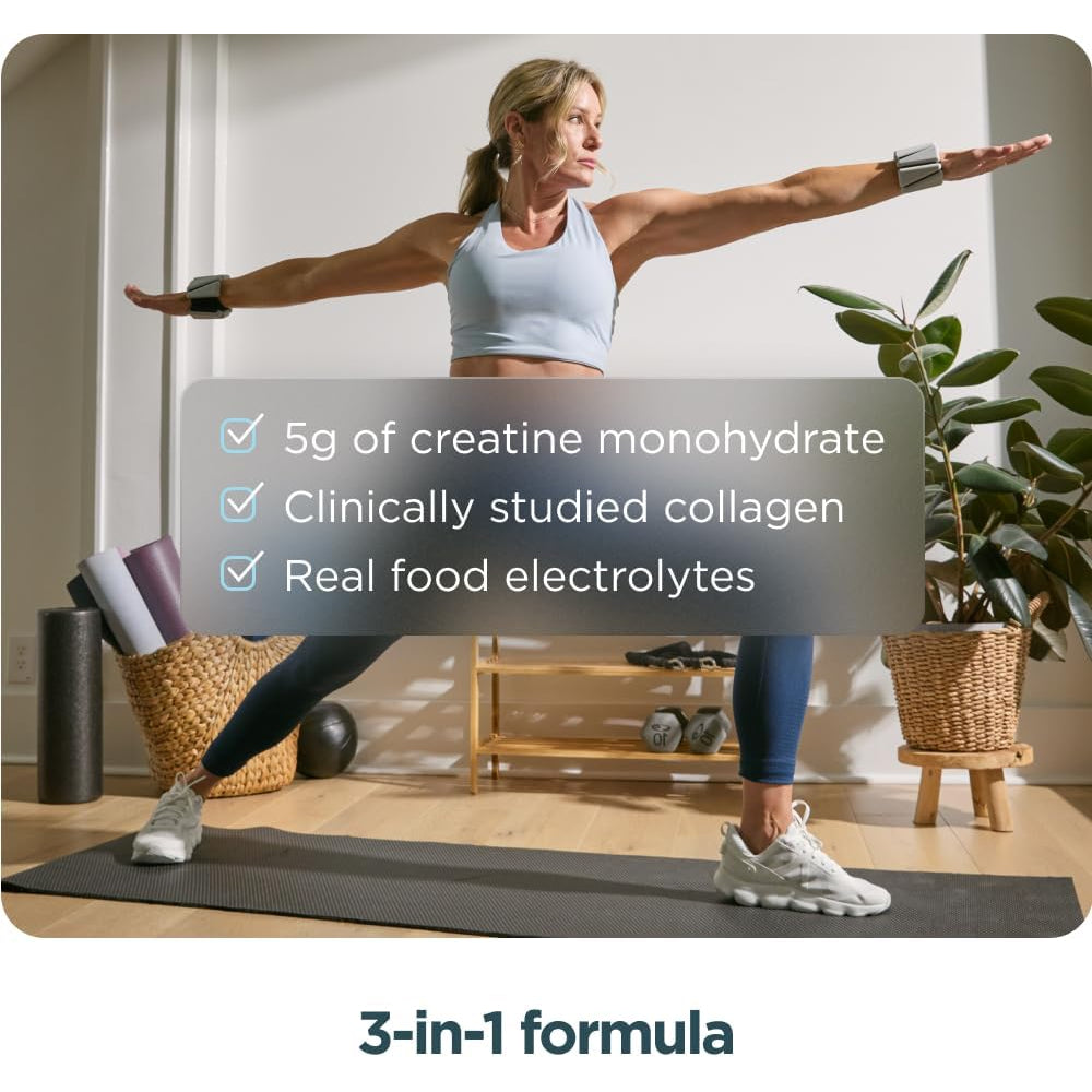 Ancient Nutrition Creatine + Collagen + Electrolytes – Muscle Strength, Lean Body Mass, Joint Comfort & Cognitive Support – Includes 5G Creatine Monohydrate for Women, Lemon (30 Servings)