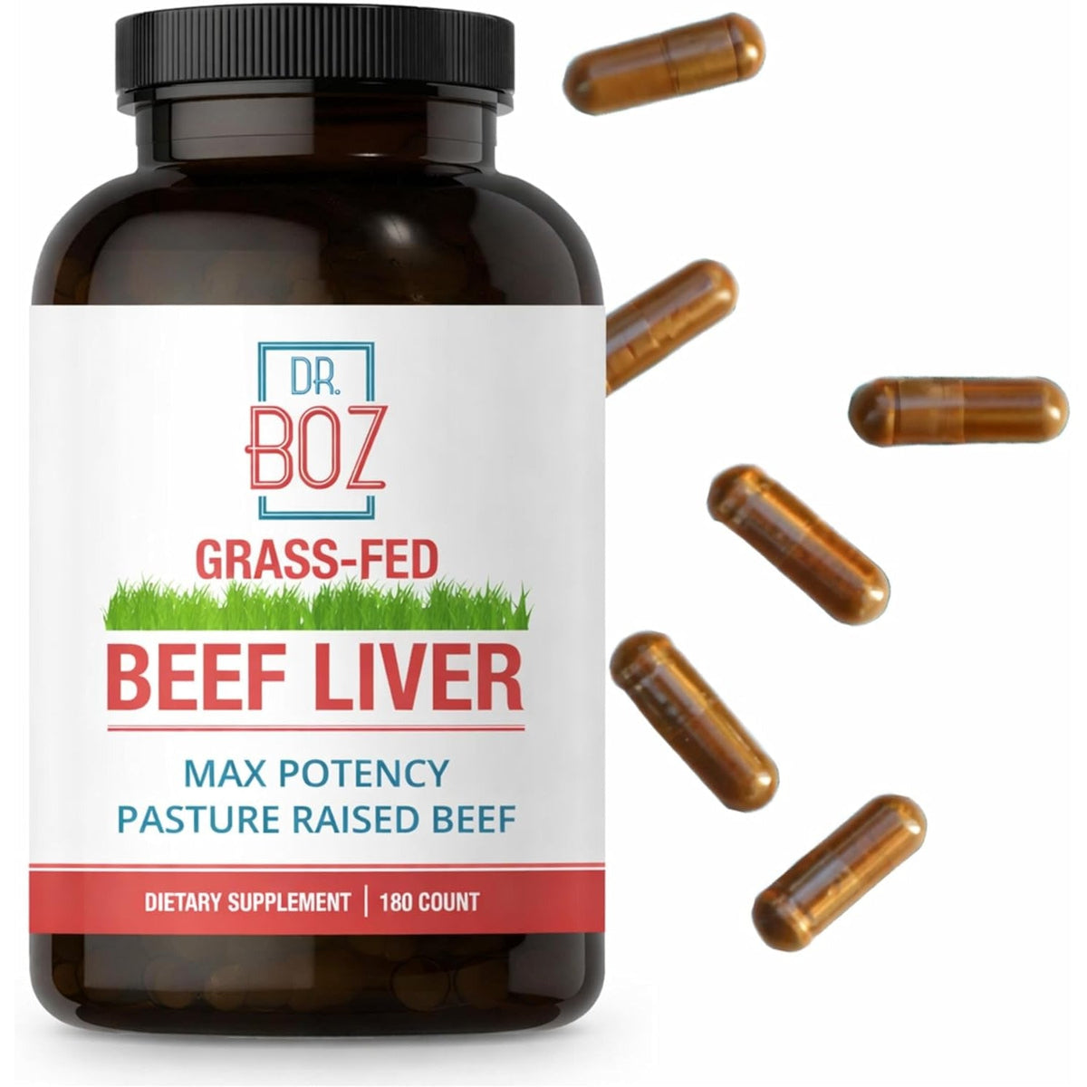 Dr. Boz - Beef Liver Capsules, 30 Servings - 4500Mg Cow Liver - Energy, Immunity, & Health - Vitamin A, B12, Zinc, & Iron Supplement - Grass Fed & Pasture Raised Cows - Made in the USA - Self Care