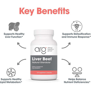 Allergy Research Group ARG Liver Beef Natural Glandular - 1000 Mg Bovine Liver - Supports Liver Function - Hypoallergenic Formula - 62 Servings - 125 Count