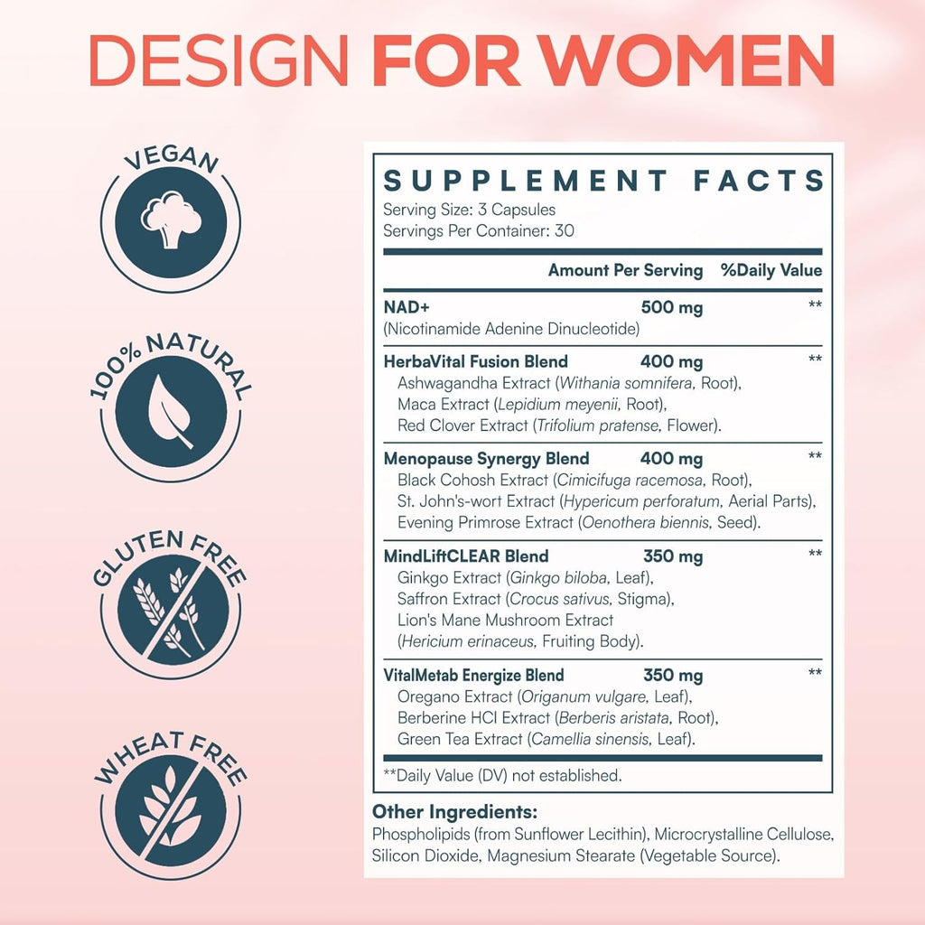 Icarusivy 2000MG NAD Supplements for Women, NMN Alternative, Female Liposomal NAD+, with Ashwagandha, Berberine HCL, Ginkgo Biloba & Black Cohosh, Women Focused Formula, 90 Capsules