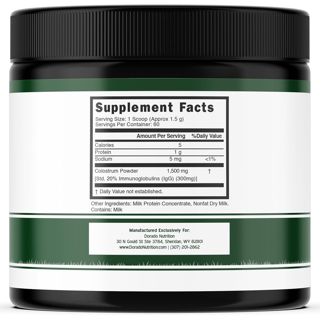 Colostrum Supplement Powder 90G (60 Servings of 1.5G Pure Bovine Colostrum Std. to Contain 20% Igg Immunoglobulins) Grass Fed Powder - No Fillers, Third Party Tested, Unflavored & Non-Gmo