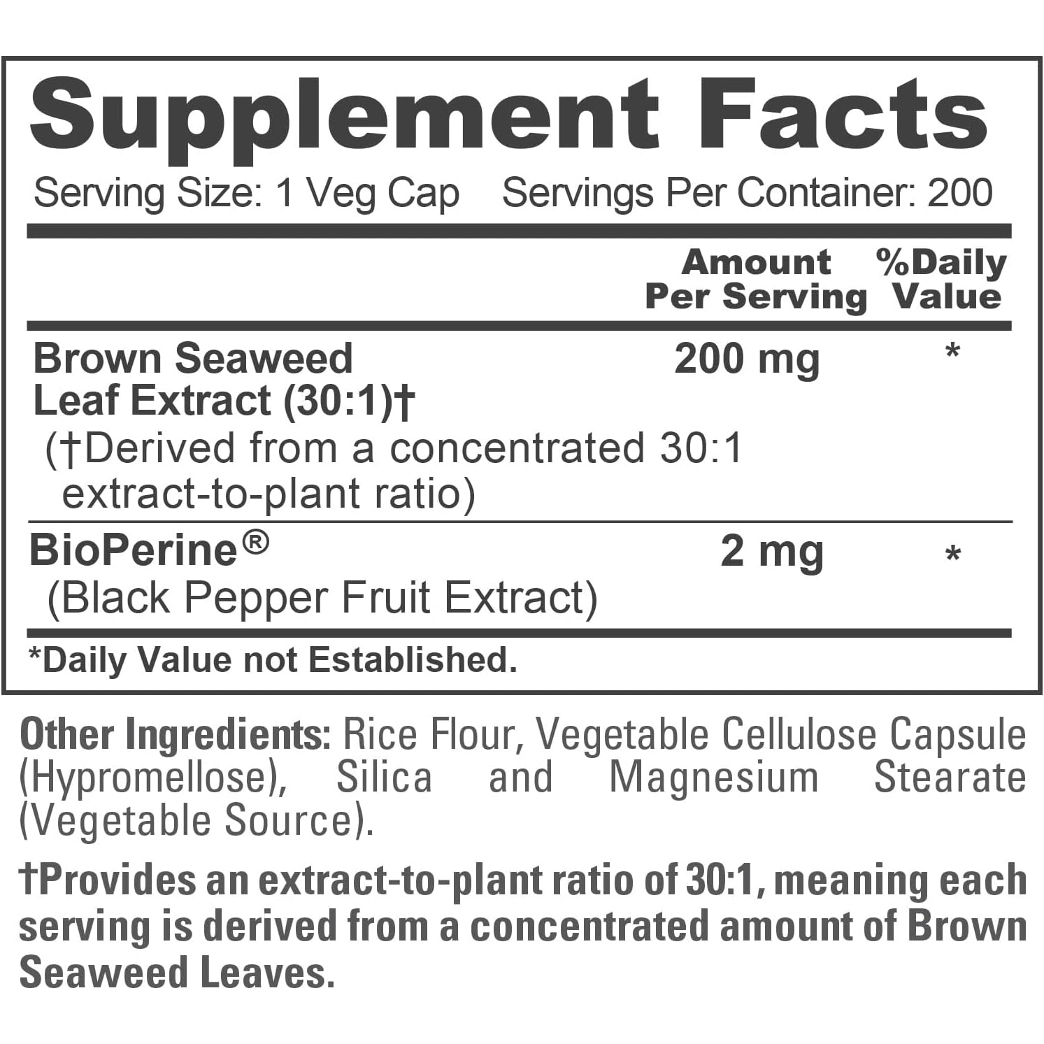 Nusapure Brown Seaweed Capsules, 200 Mg, 200 Veg Capsules (Non-Gmo, Vegan)