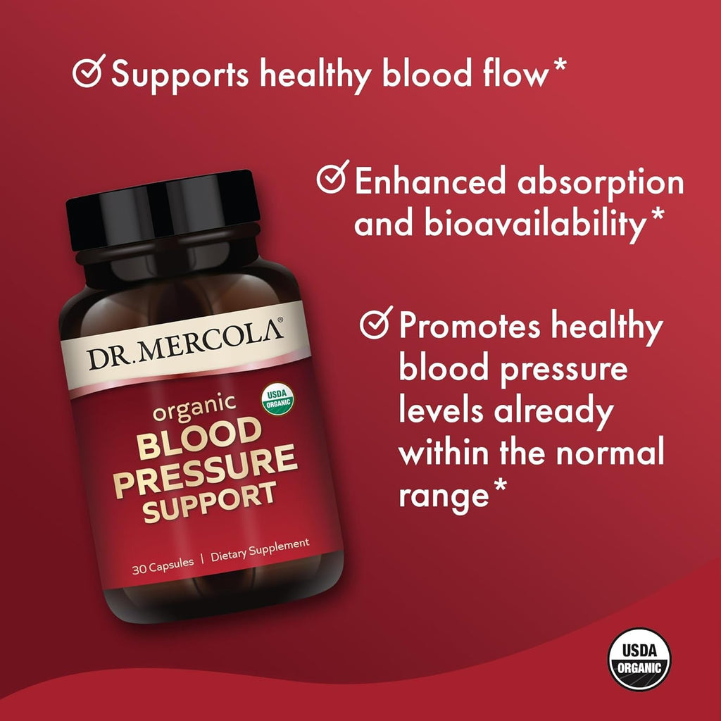 Dr. Mercola Organic Blood Pressure Support - Supports Healthy Circulation - High-Potency Grape Seed Extract - Non-Gmo & Soy-Free - 30 Capsules (30 Servings)