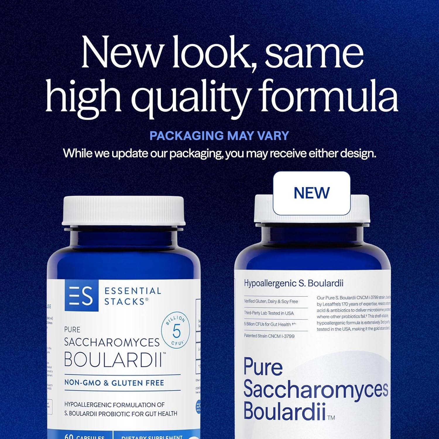 Essential Stacks Saccharomyces Boulardii Probiotics (Non-Gmo & Gluten Free) - 5 Billion Cfus for Gut Health (60 Capsules)