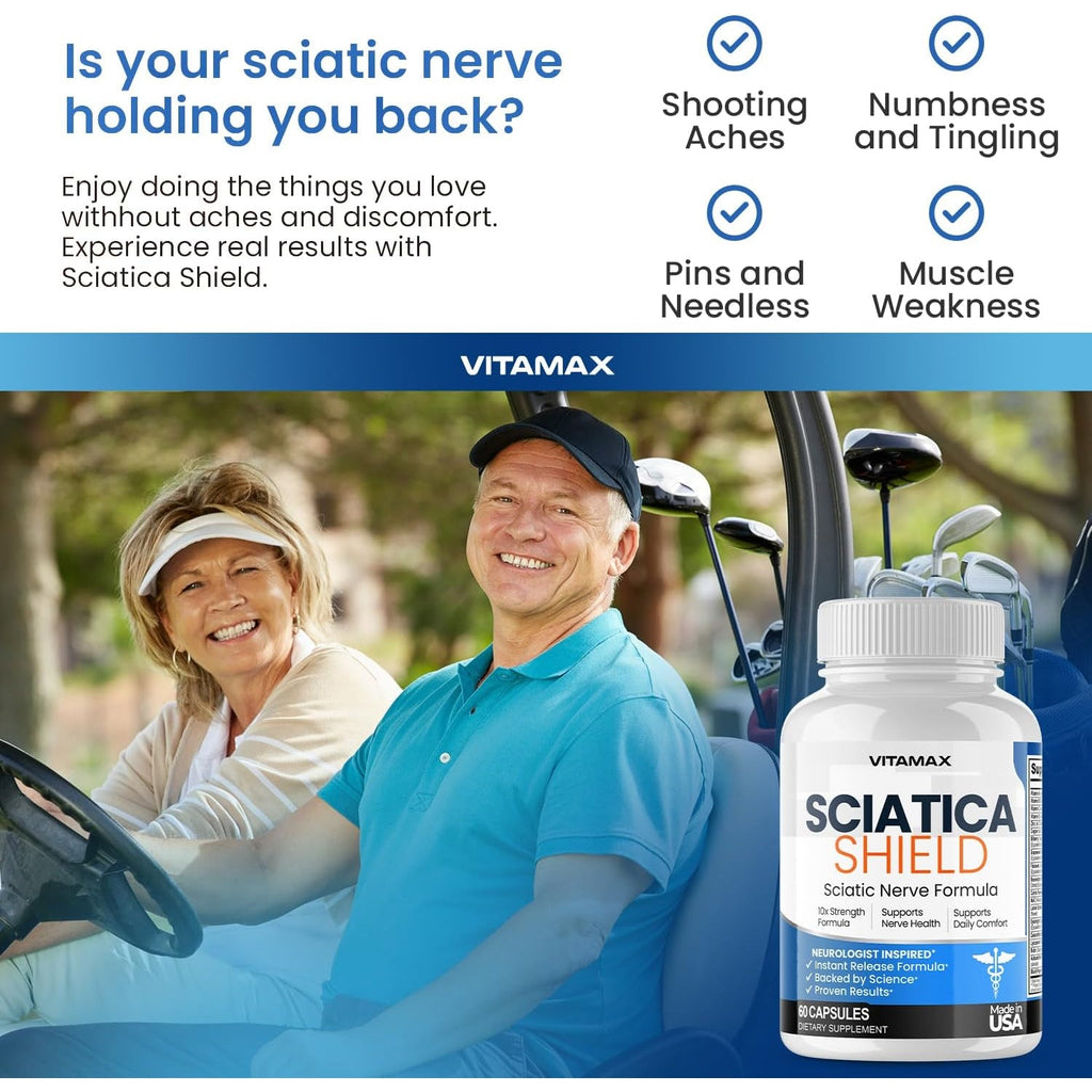 Sciatic Nerve Health Support Supplement – 10X Formula Alpha Lipoic Acid Folic Acid, Turmeric, Glucosamine, MSM, Vitamin B Complex - Made in USA – 60Ct