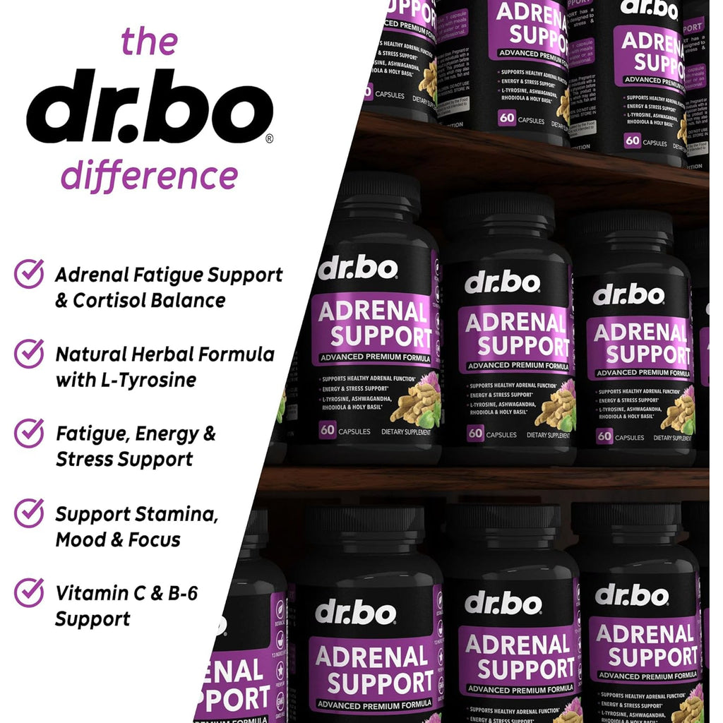 Adrenal Support Cortisol Manager Supplement - Adrenal Fatigue Supplements for Women & Men with Natural Adaptogen Ashwagandha Holy Basil Rhodiola L Tyrosine Complex Fatigue Cortisol Health - 60 Pills