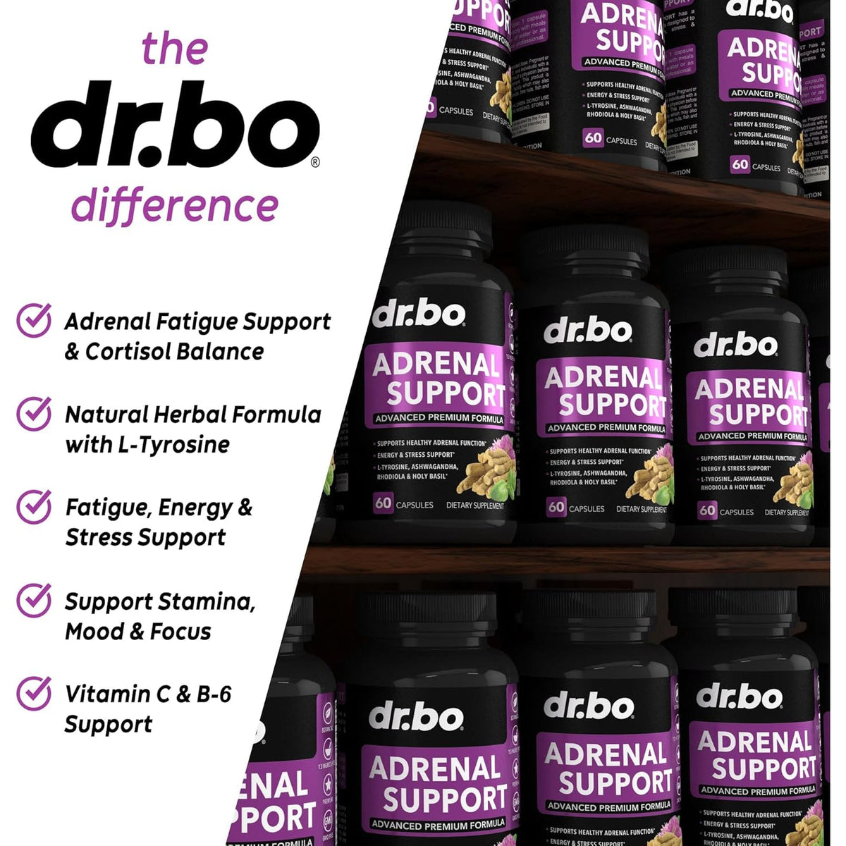 Adrenal Support Cortisol Manager Supplement - Adrenal Fatigue Supplements for Women & Men with Natural Adaptogen Ashwagandha Holy Basil Rhodiola L Tyrosine Complex Fatigue Cortisol Health - 60 Pills