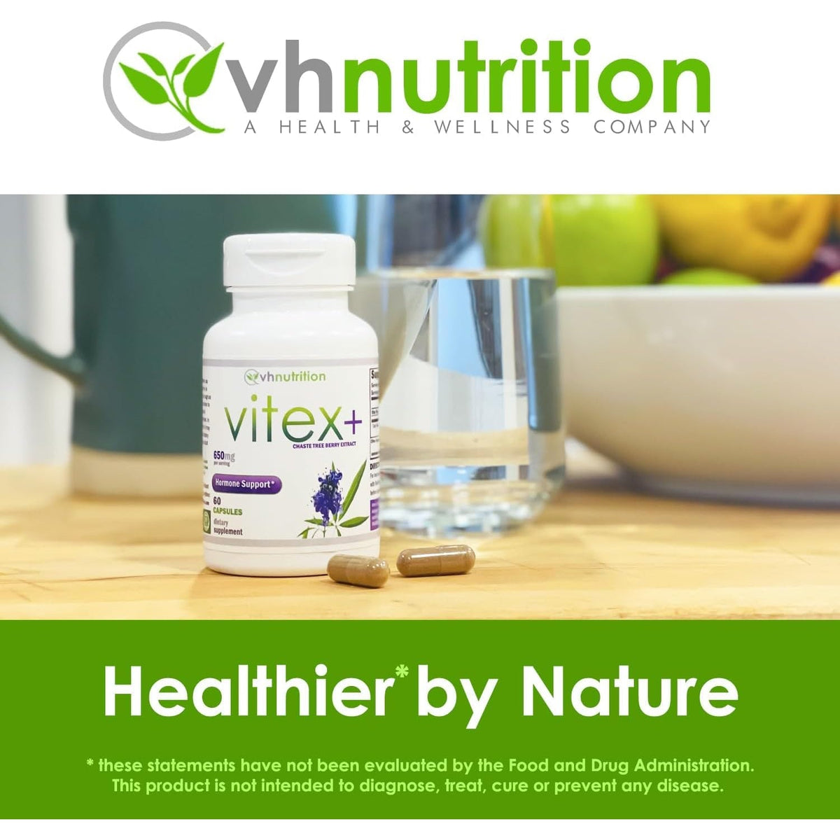 VH Nutrition VITEX+ | Vitex Chasteberry Supplement for Women | Hormonal Balance* and Fertility Support* | 650Mg per Serving of Vitex Berry Extract Powder | 60 Capsules