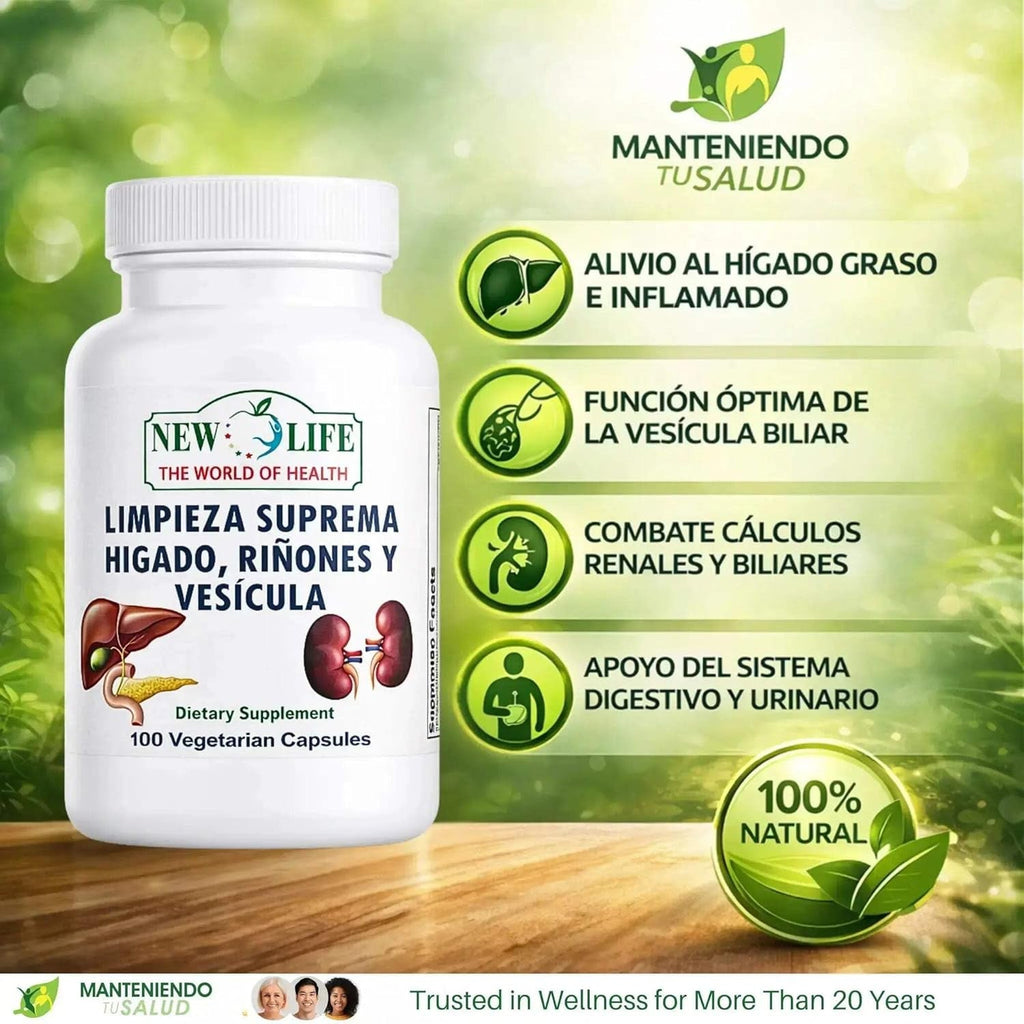 New Life Limpieza Suprema Hígado Riñones Y Vesicula, Healthy Liver Supplement, Dandelion Root, Milk Thistle Extract, 100 Capsules