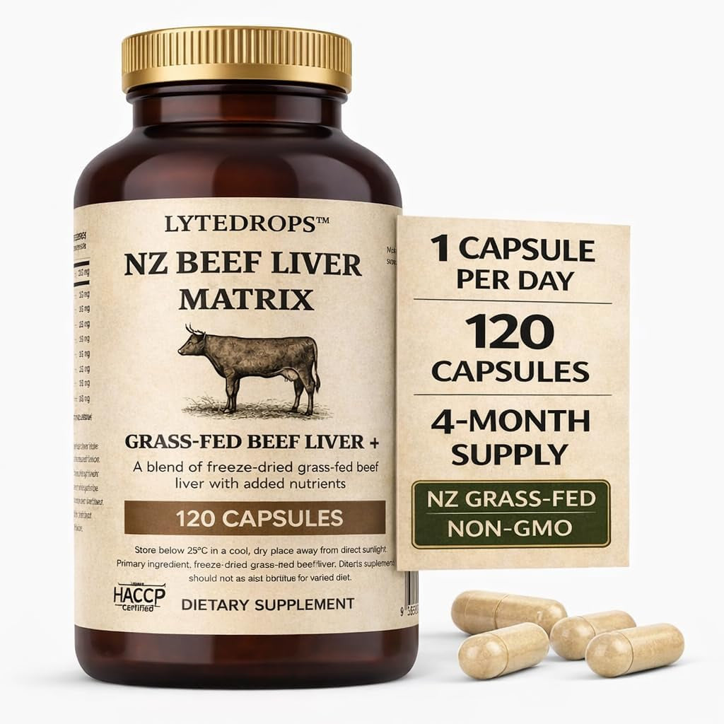 NZ Grass Fed Beef Liver Capsules + Nutrient Matrix | 4 Month Supply (1 Cap Dose) Desiccated Freeze-Dried Liver | 120 Caps | Bio Available B12, and Amplified Ingredients