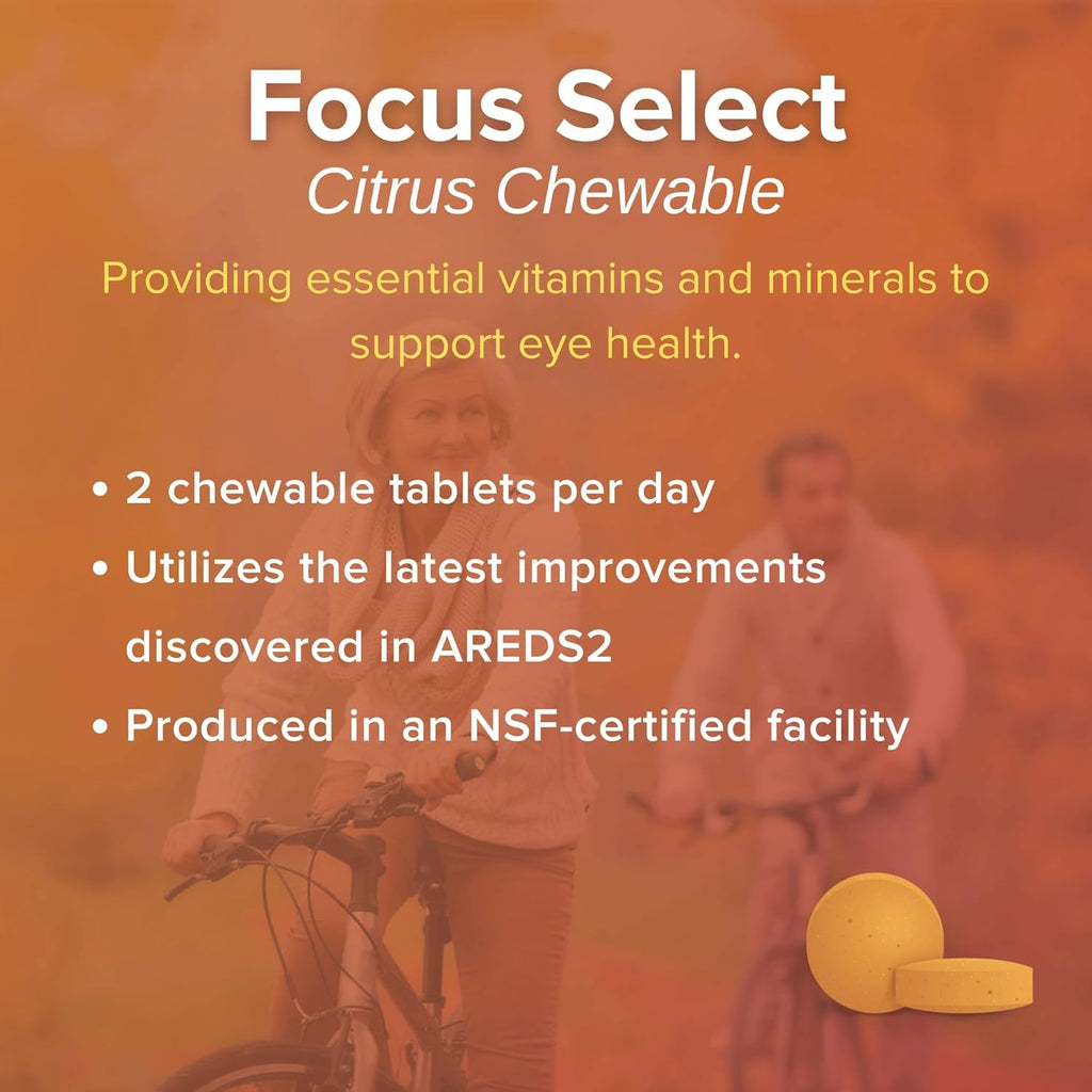 Focus Select AREDS2 Based Chewable Eye Vitamin-Mineral Supplement for Eyes (180 Ct. 90 Day Supply) Citrus Flavored Eye Chewable - Low Zinc Formula