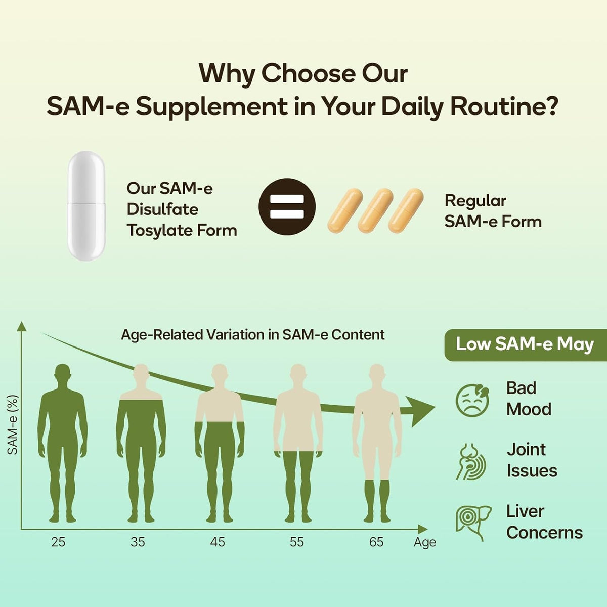 Sam-E Supplement – Capsule Complex with Ashwagandha Extract, L-Theanine, Rhodiola, St. John’S Wort, Omega-3 Fatty Acids, Magnesium, B Vitamins & D3, 60 Capsules