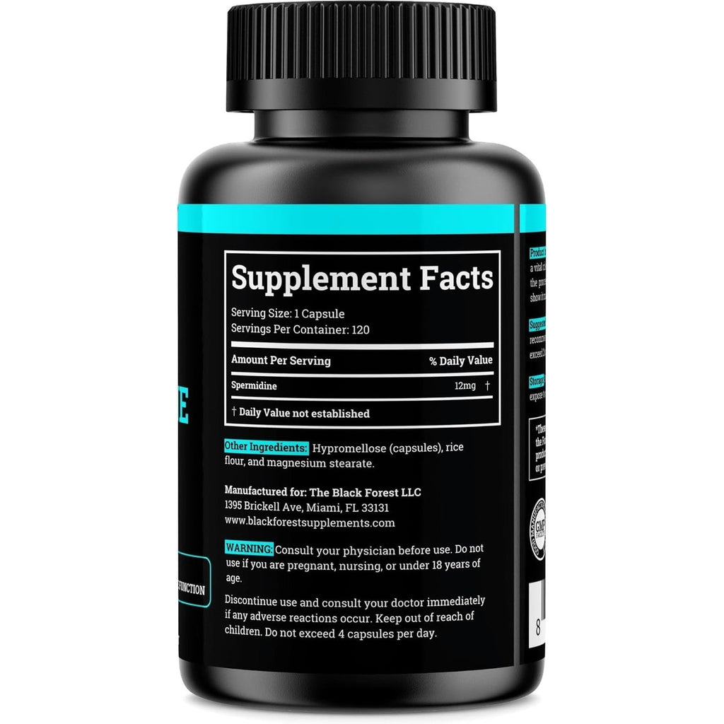 Spermidine Supplement (1440Mg of 99% Pure Spermidine Supplements for Women & Men) 4 Months Supply (100X More Potent than Wheat Germ Extract) 12MGS per Serving for Cellular Health, Anti-Aging & Energy