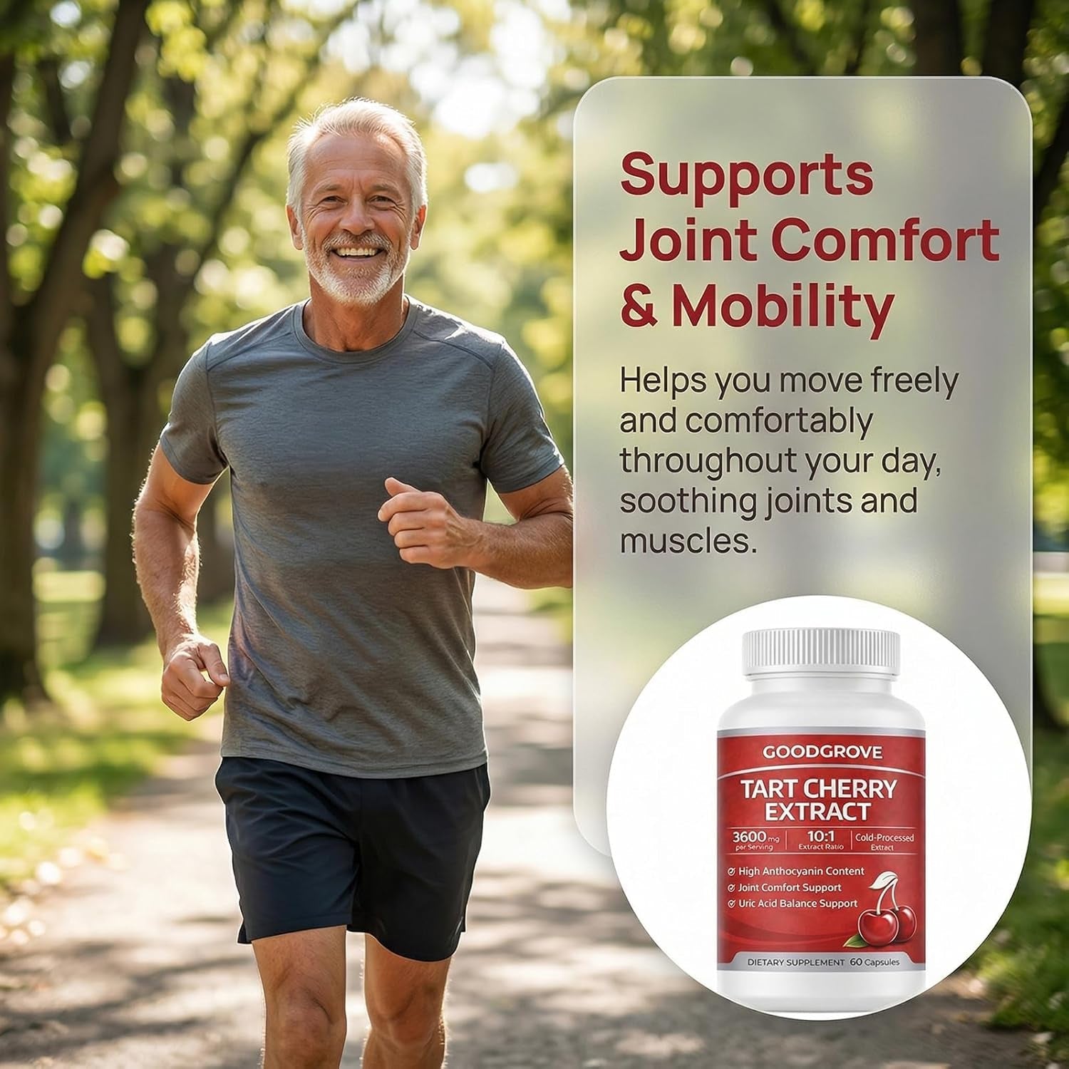 Good Grove Tart Cherry Extract Capsules, Goodgrove Tart Cherry Extract Supplement | 10:1 Extract, 3600Mg Strength | Supports Joint Comfort, 60 Count (1)