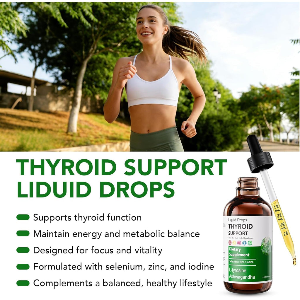 Actora Thyroid Support Liquid Drops, Kindled Thyroid Support Drops with Selenium Zinc Lodine L-Tyrosine Ashwagandha for Hormone Balance - Mood & Energy Supplement - 4 Fl. Oz. (120Ml)