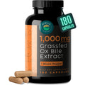 Grass-Fed Ox Bile Extract 1000Mg Bile Salts Supplements with Black Pepper for Faster Absorption - Supports Digestive Health - 180 Capsules