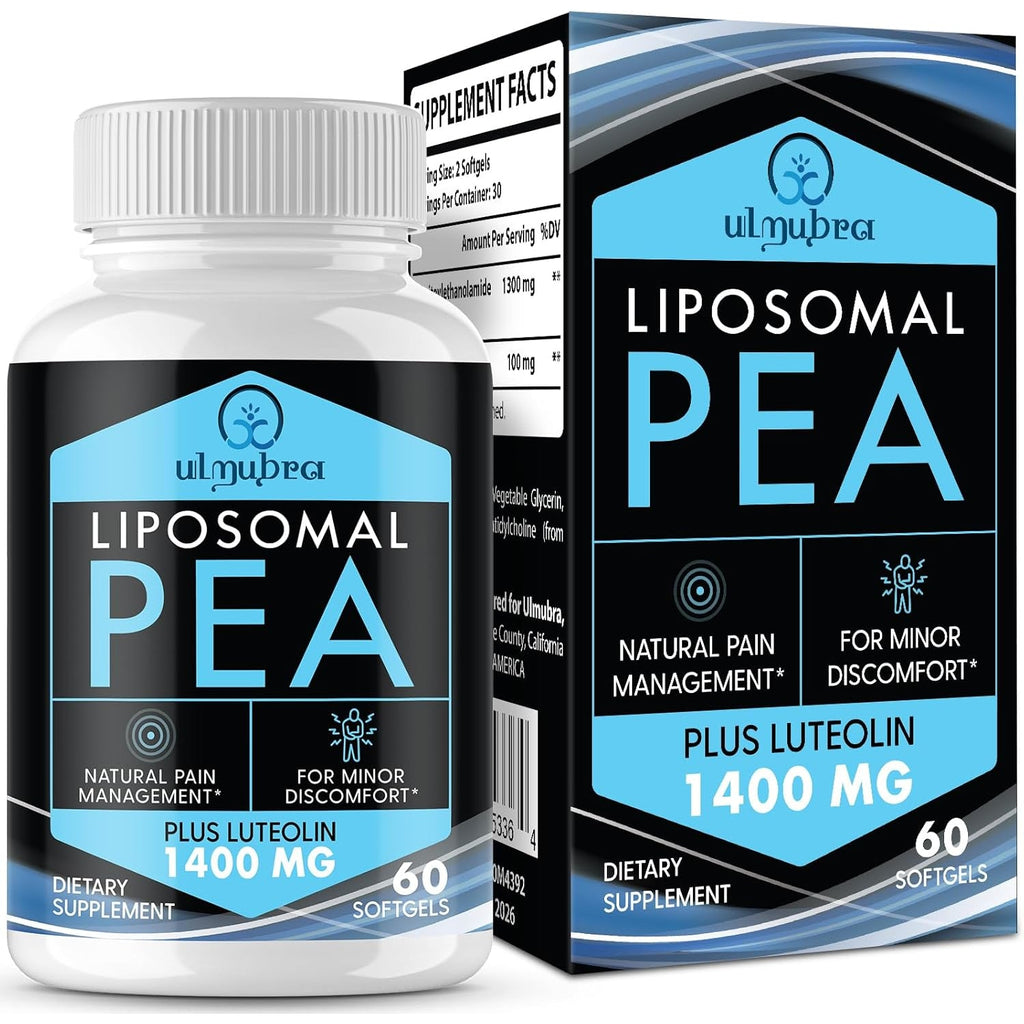 Ulmubra Liposomal Palmitoylethanolamide 1300 MG plus Luteolin 100 MG, Superior Absorption, Micronized Pea Supplement for Discomfort Management, 60 Softgels