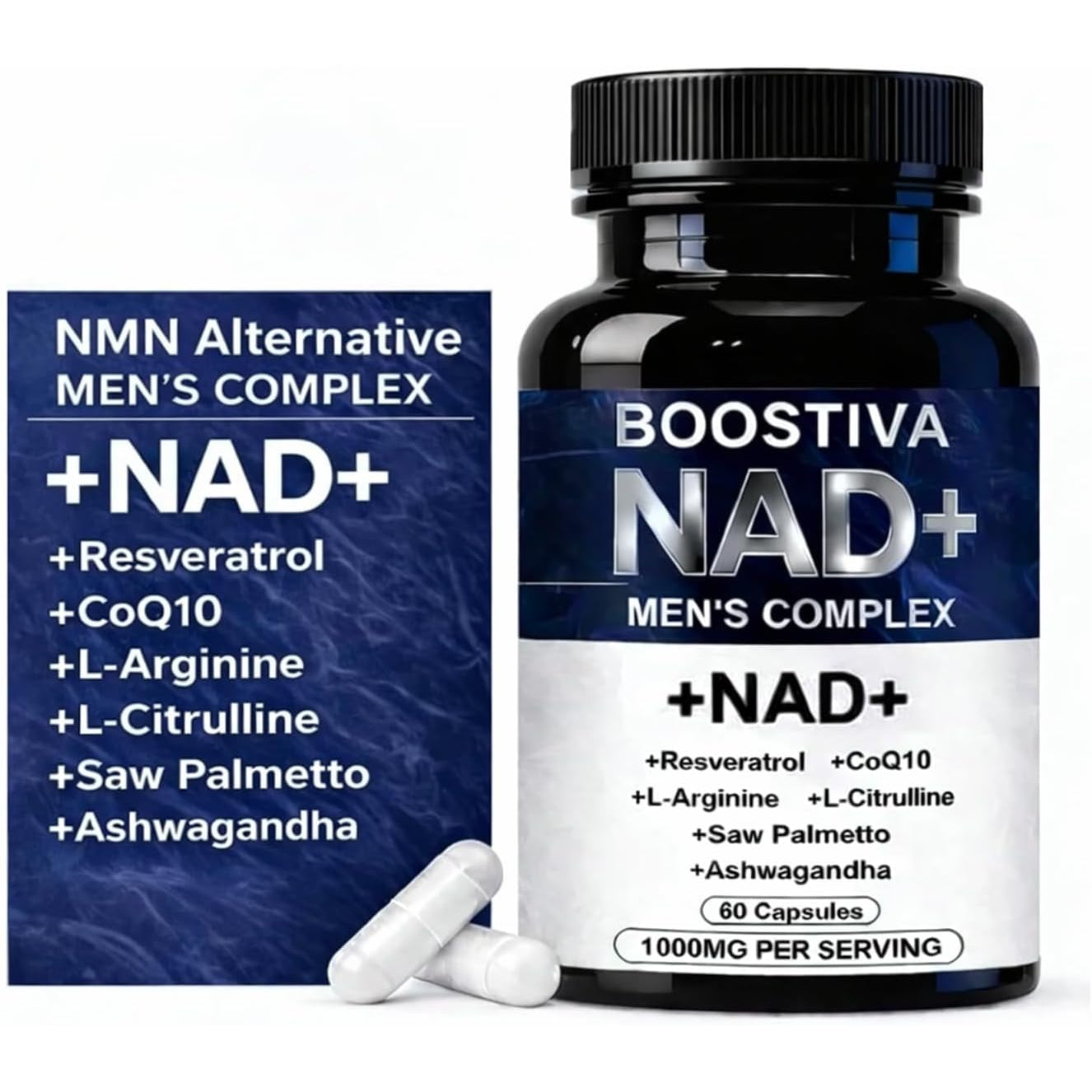 Boostiva NAD+ Supplements for Men with NAD, Resveratrol, Coq10, L-Citrulline & Lycopene – Nitric Oxide Support, Prostate Care, Anti-Aging, Stamina & Cellular Energy Boost 60Capsules (1) (1)