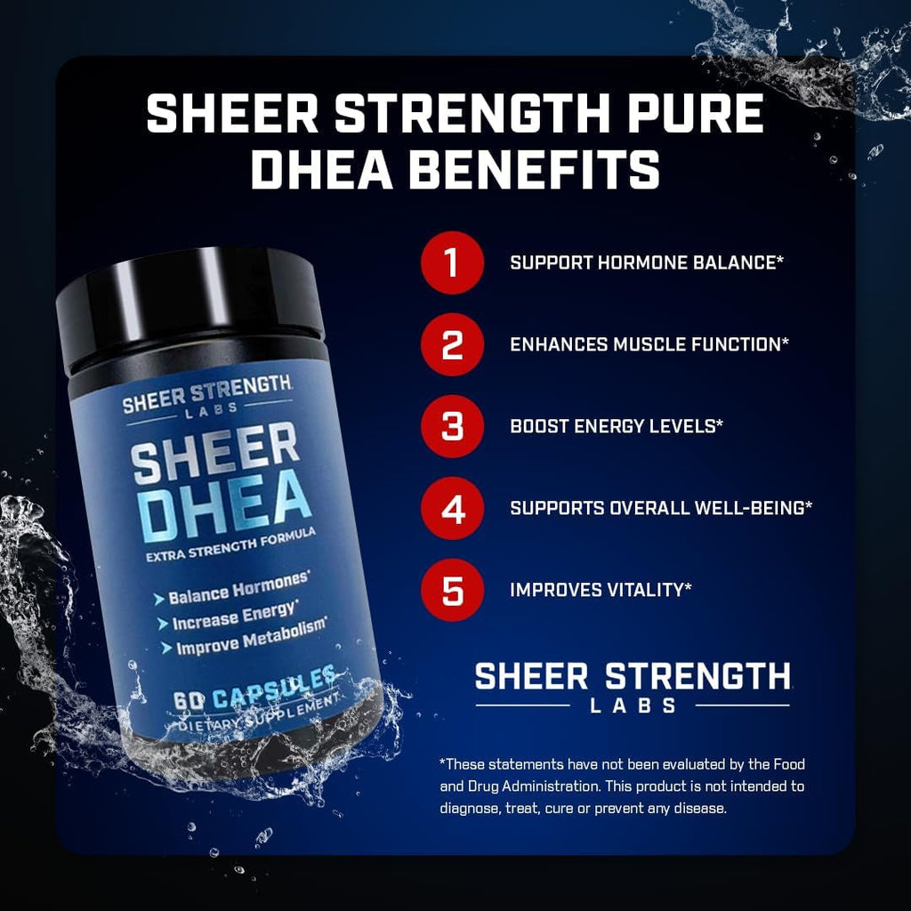 DHEA Supplement for Men DHEA 100Mg - Pure DHEA Supplement for Men for Strength and Hormone Balance - DHEA for Women and Men - High Purity Enhanced Absorption 60 SV USA