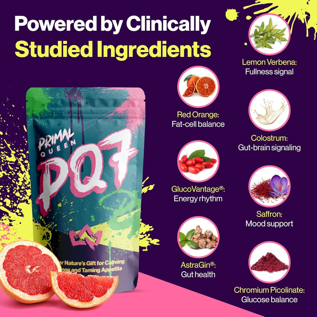 Primal Queen PQ7 Appetite Control Supplement for Women – Supports Cravings, Hunger & Fullness Signals – Stimulant-Free Formula with Clinically Studied Ingredients – 60 Capsules