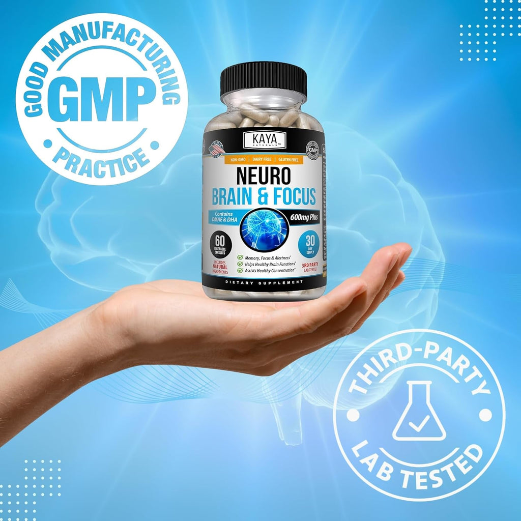 Kaya Naturals - Neuro Brain for Memory & Focus - Nootropic Energy Capsule - Nootropic Brain Support Supplement - Focus & Concentration & Learning Accuracy - Cognitive Function - 60 Count