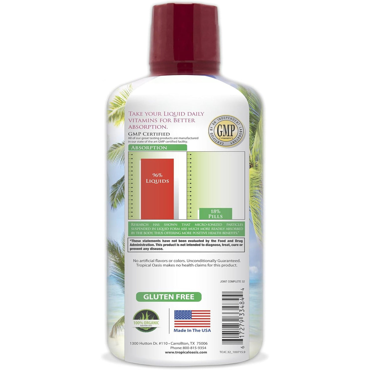 Tropical Oasis Joint Complete Premium - Liquid Joint Supplement with Liquid Glucosamine Sulfate, Chondroitin, MSM & Hyaluronic Acid - 96% Max Absorption– 32Oz, 32 Serv, 33484