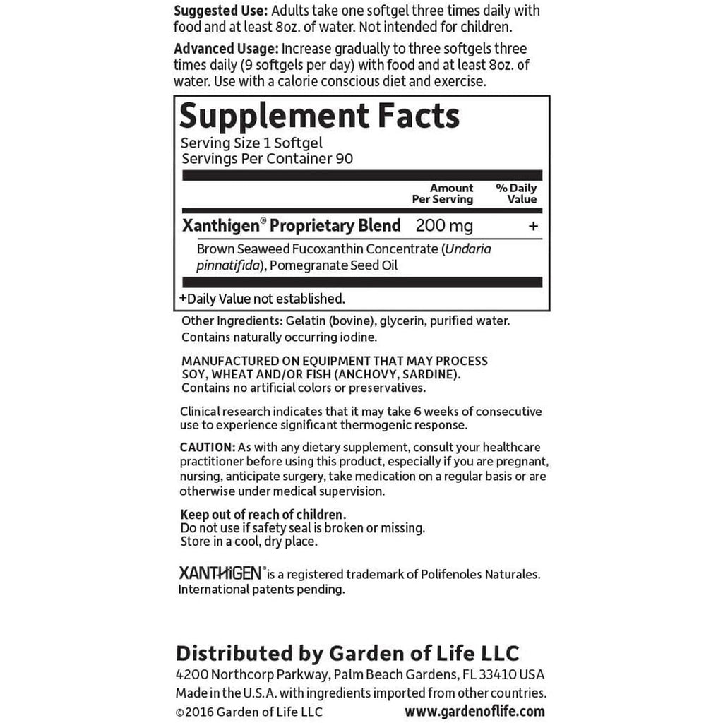 Garden of Life Fucoxanthin Supplements - Fucothin Diet Pill for Weight Loss, 90 Count