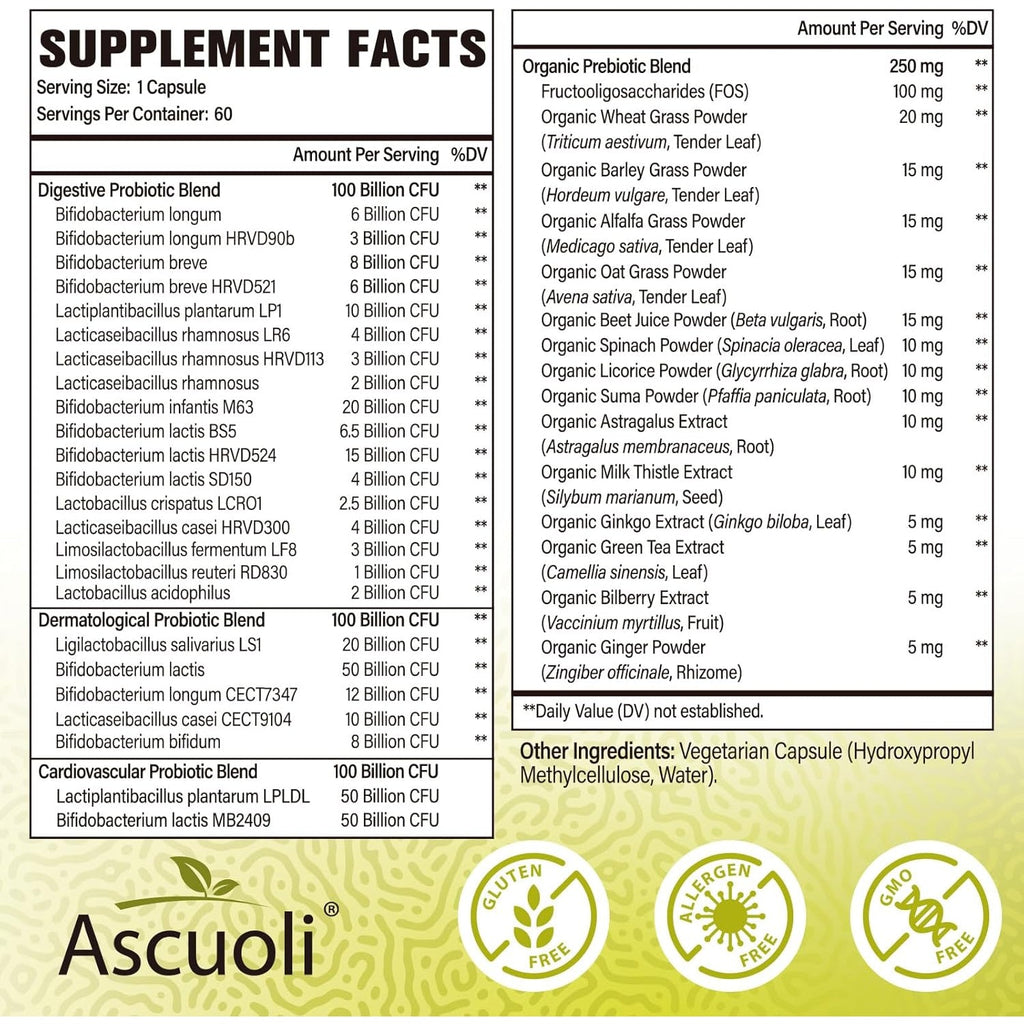 Probiotics for Women & Men - 300 Billion CFU, 24 Strains Probiotics + 15 Organic Herbs Blend, Daily Probiotic for Digestive Health, Immune, Gut, Bloating - 60 Capsule