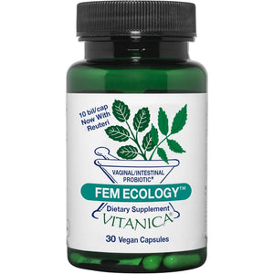 Vitanica Femecology, Vaginal and Intestinal Probiotic Support, Vegetarian, 30 Capsules