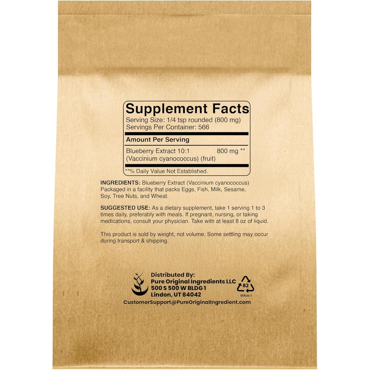 PURE ORIGINAL INGREDIENTS Blueberry Extract Powder (1 Lb) Pure Herbal Supplement Extract Powder