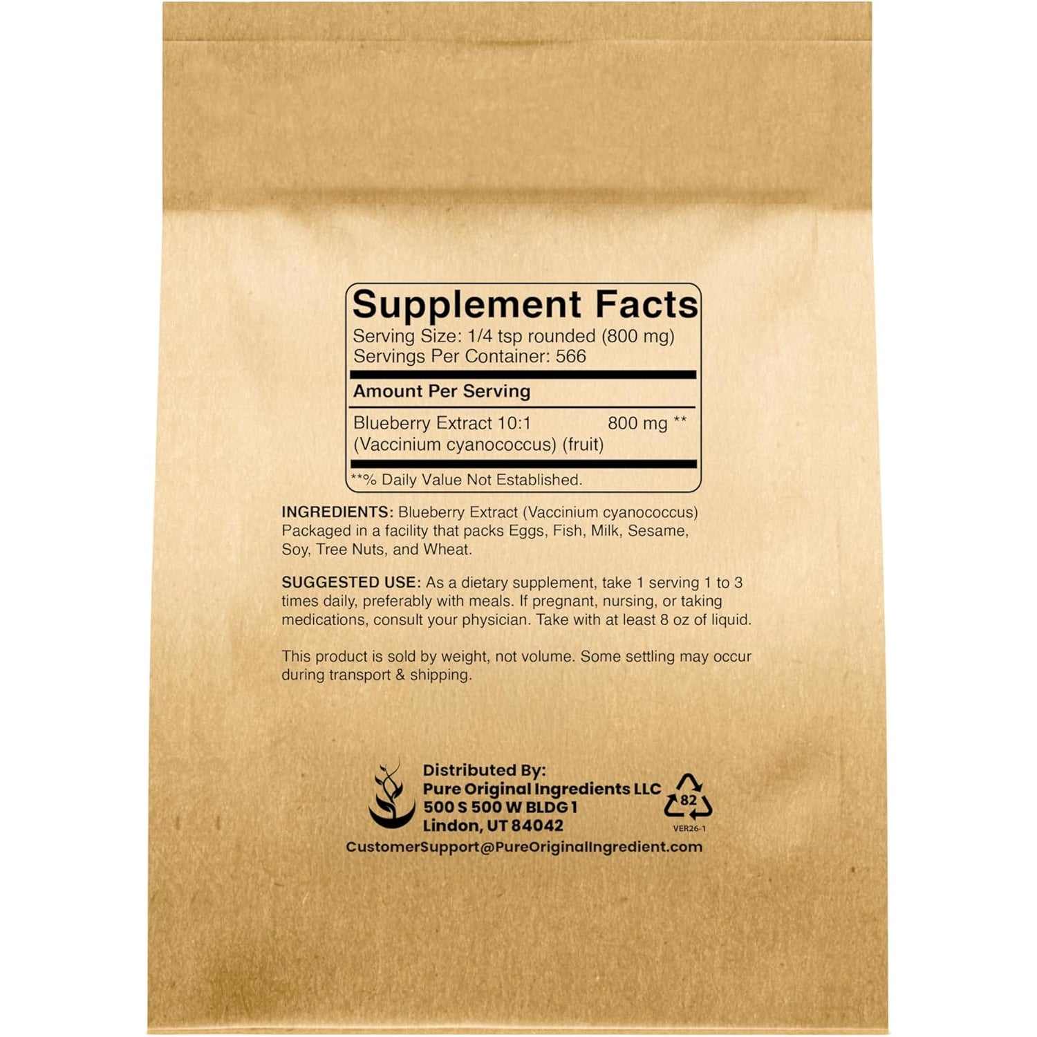 PURE ORIGINAL INGREDIENTS Blueberry Extract Powder (1 Lb) Pure Herbal Supplement Extract Powder