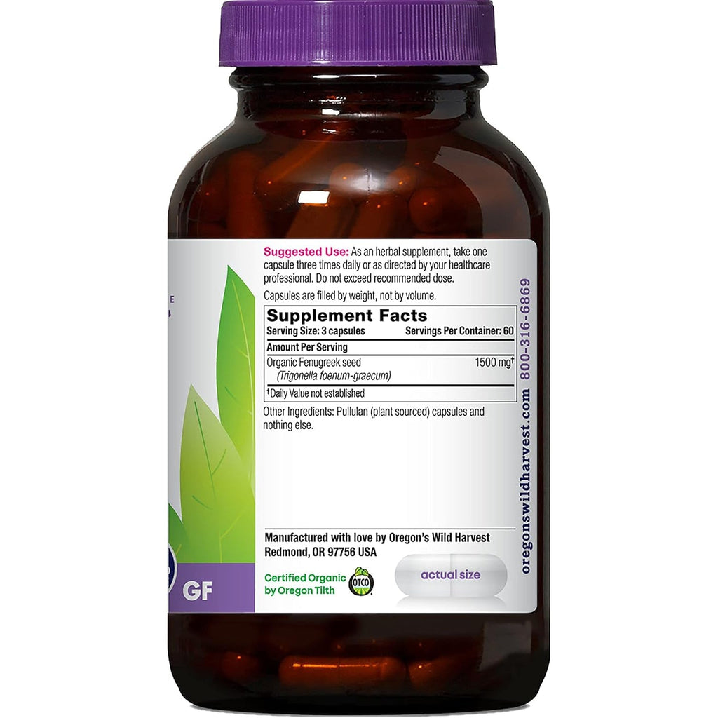 Oregon'S Wild Harvest Organic Non-Gmo Fenugreek Capsules, Lactation Support Herbal Supplements for Optimal Breast Milk Production-180 Count