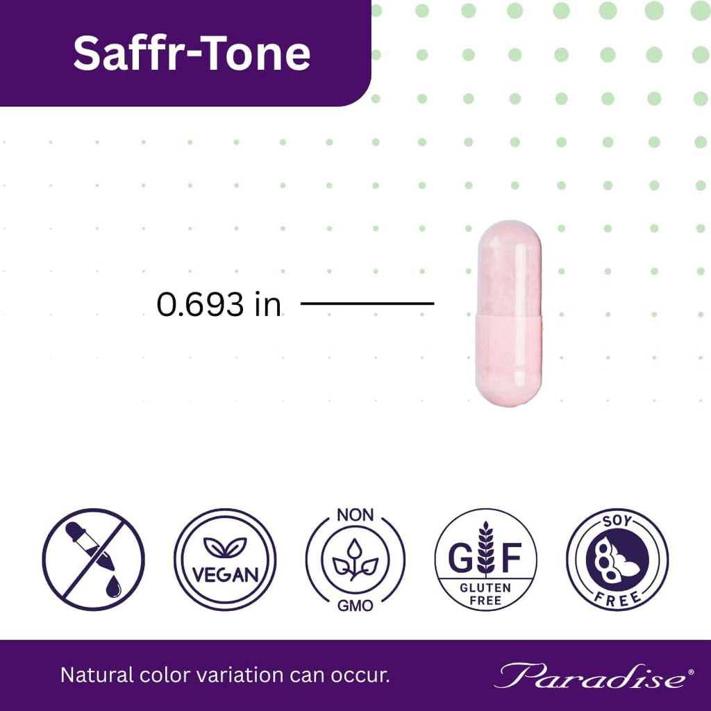 Paradise Herbs Saffr-Tone, Saffron Extract, Active Whole Spectrum Extract, Super Potent, Ultra Pure, Vegan, Non-Gmo, Gluten Free, 60 Vegetarian Capsules