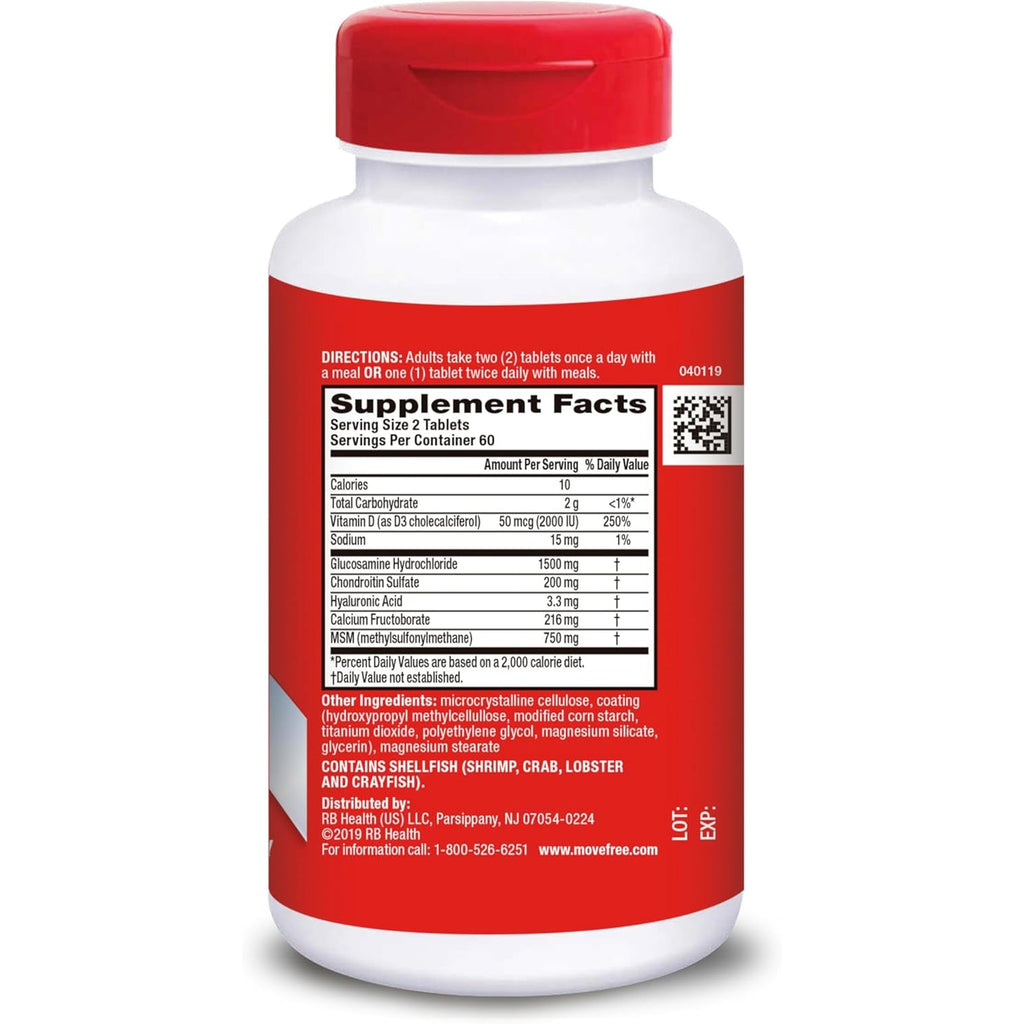 Move Free Advanced Glucosamine Chondroitin MSM + Vitamin D3 Joint Support Supplement, Supports Mobility Comfort Strength Flexibility & Bone + Immune Health - 120 Tablets (40 Servings)*