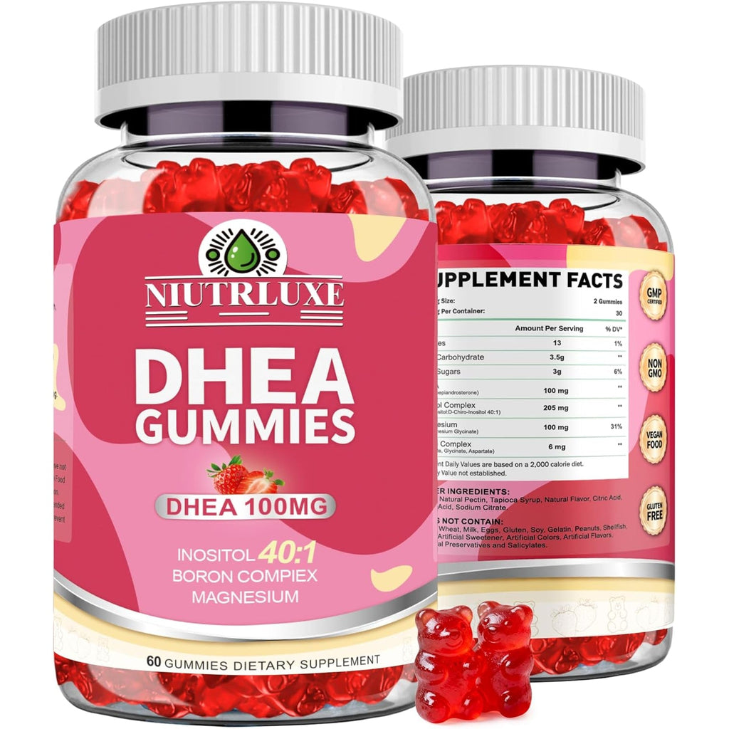 DHEA Gummies, DHEA Supplements for Women, DHEA 100Mg 50Mg Chewable with Boron, Inositol and Magnesium, Pro-Aging, Ovarian Support, Sleep Support, Vegan, 60 Counts