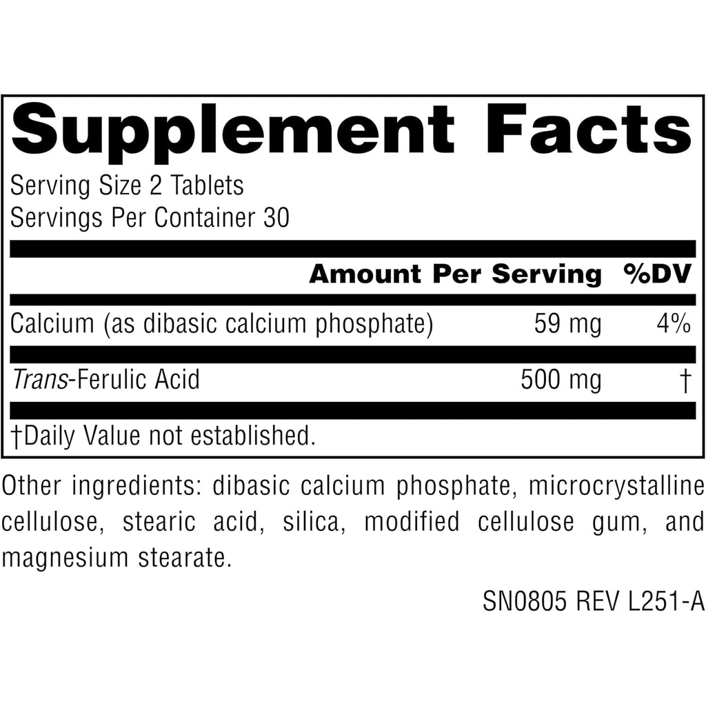Source Naturals Athletic Series, Trans-Ferulic Acid, Antioxidant Support* - 250Mg -60 Tablets