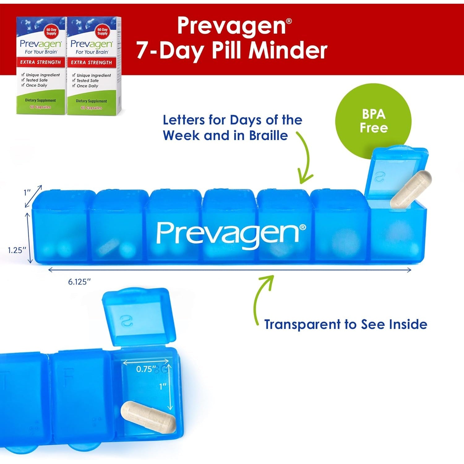 Prevagen Extra Stregnth - 120 Capsules (4 Month Supply) | Formulated for Your Brain | 20Mg of Apoaequorin plus Vitamin D3 with 7-Day Pill Minder