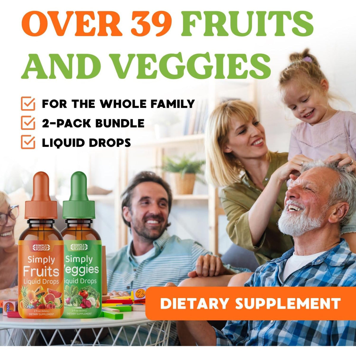 Simply Nature'S Pledge - Fruit and Vegetable Supplements - Liquid Drops - Made with Whole Food Superfoods, Packed Vitamins & Minerals - Soy Free - Made in the USA