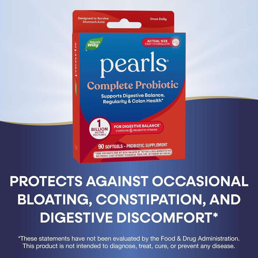 Nature'S Way Pearls Complete Probiotic, Supports Digestive Balance*, 1 Billion Live Cultures, Supplement for Men and Women, No Refrigeration Required, 90 Softgels (Packaging May Vary)