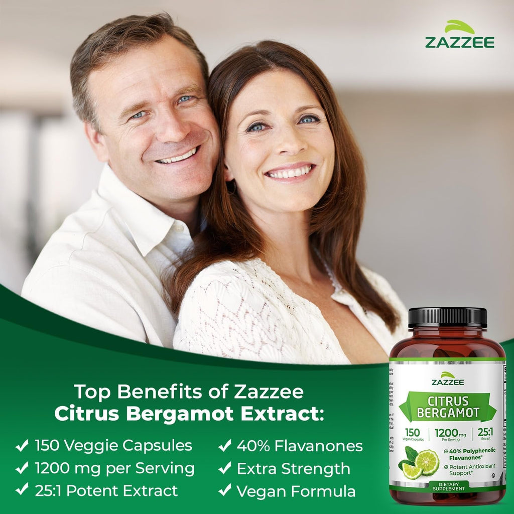 Zazzee Citrus Bergamot 25:1 Extract, 1200 Mg per Serving, 40% Polyphenolic Flavanones, 150 Vegan Capsules, 5 Month Supply, Citrus Bergamia, Antioxidant Support, Certified Kosher, Non-Gmo, Made in USA