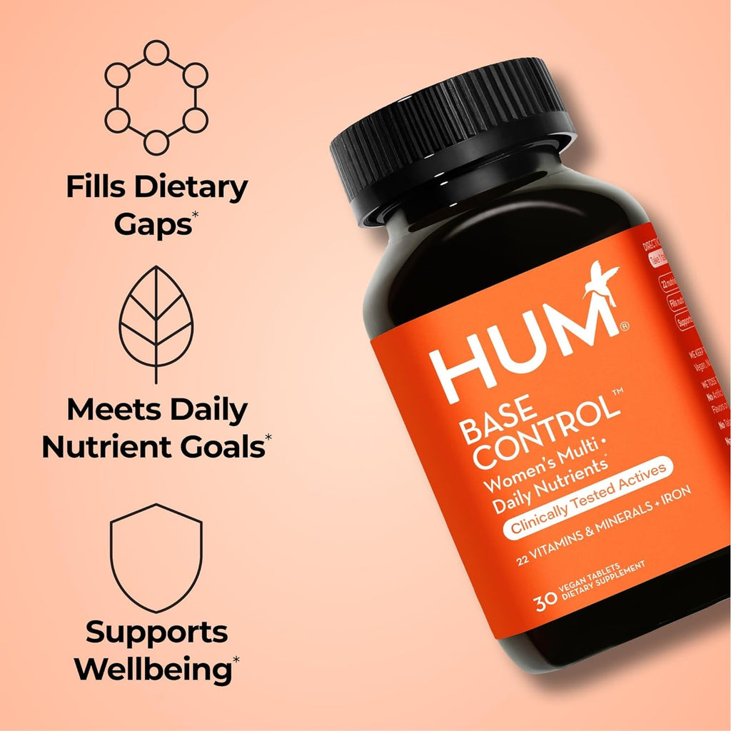 HUM Base Control Multivitamin for Women with Vitamin C, Iron, Biotin, Zinc, B Complex, Daily Women'S Multivitamin, 22 Essential Vitamins & Minerals, Support for Pre-Menopause, Gluten Free, 30 Capsules