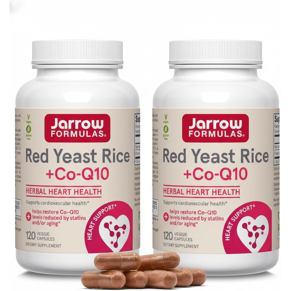 Jarrow Formulas Red Yeast Rice 1200 Mg & Coq10 100 Mg per Serving - 120 Veggie Caps, 60 Servings - Herbal Heart Health Dietary Supplement - Supports Cellular Health - Vegan (Pack of 2)