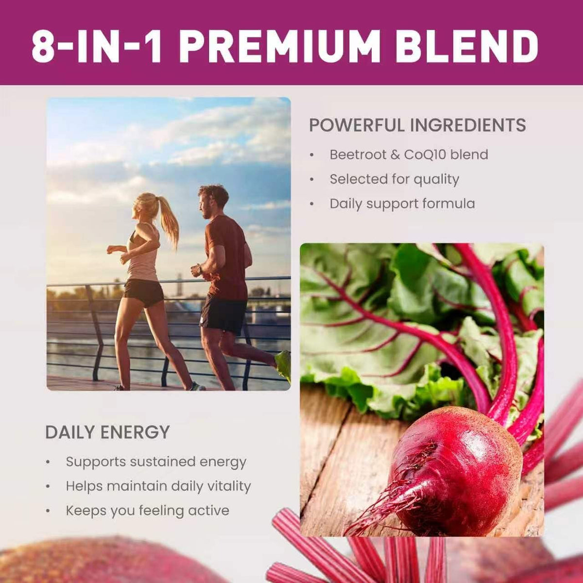Beet Chews, Beets Chews the 3-In-1，With 500Mg Beetroot, 100Mg Coq10 & 150Mg Grape Seed Extract，60 Count